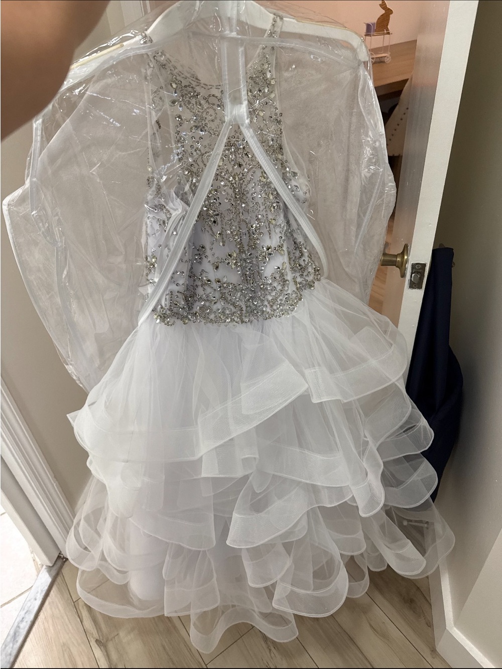 White Beaded Ruffled Tulle Kids Costume Dress